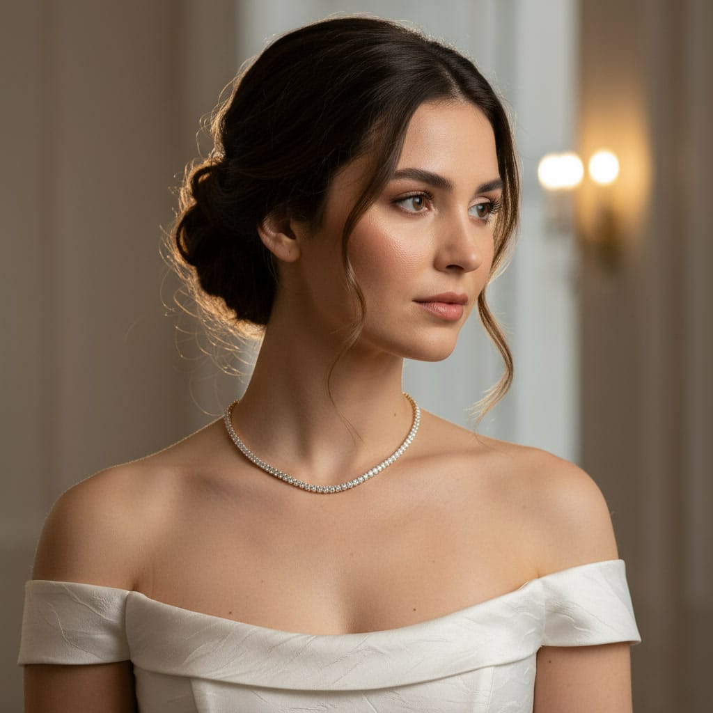 Colar chocker de zircônia dourado 20B310D