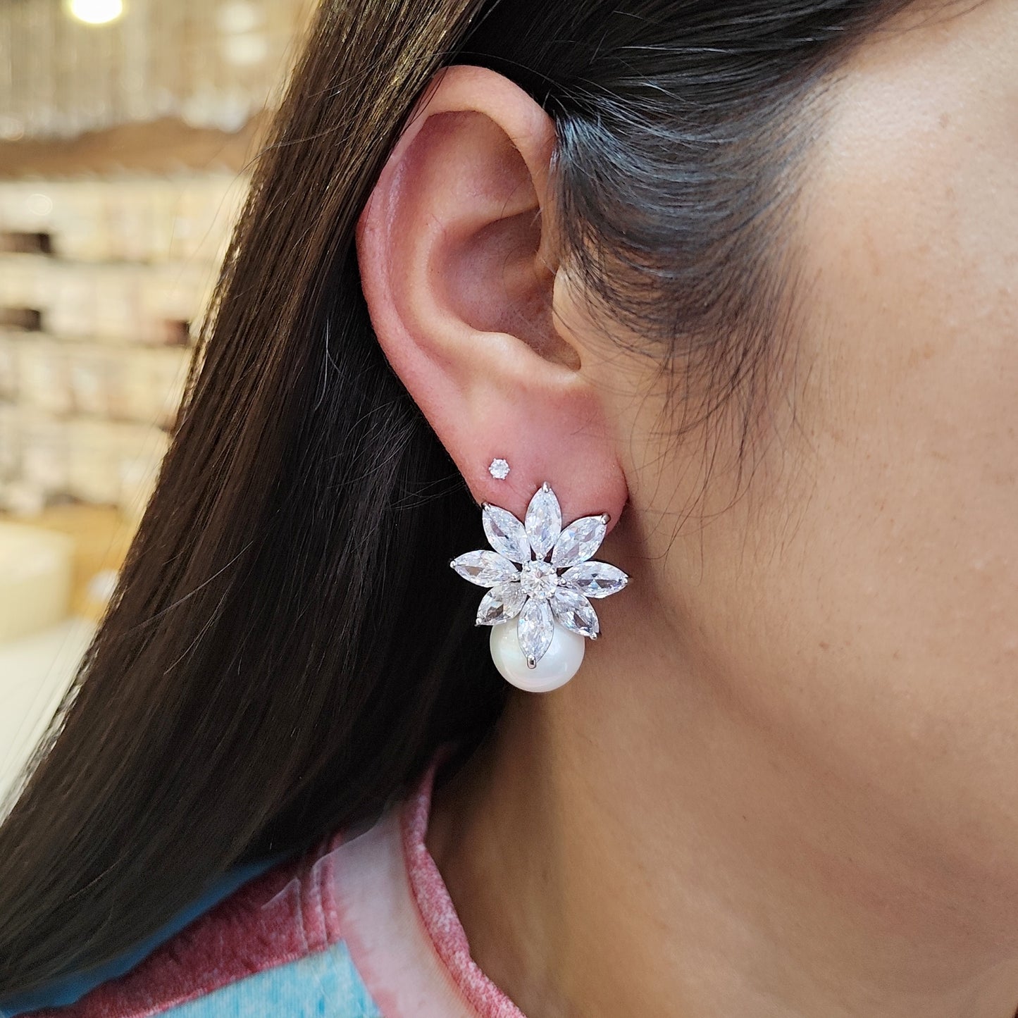 Brinco de zircônia com pérola 1FA599E