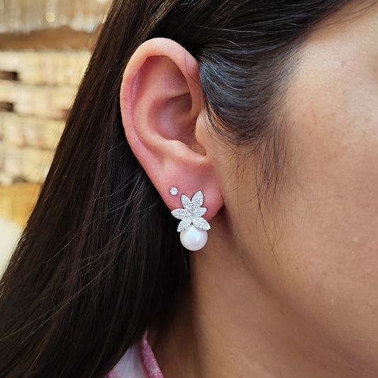 Brinco de zircônia com pérola 1FA5AD3