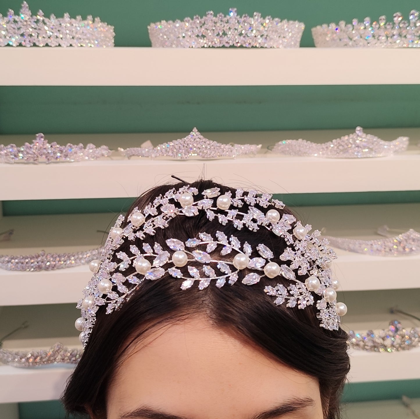Tiara dupla de zircônia com pérola 2031571