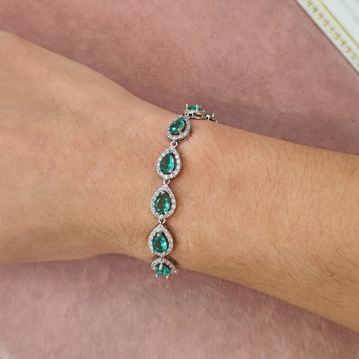Pulseira gota de zircônia verde turmalina 207F6F3