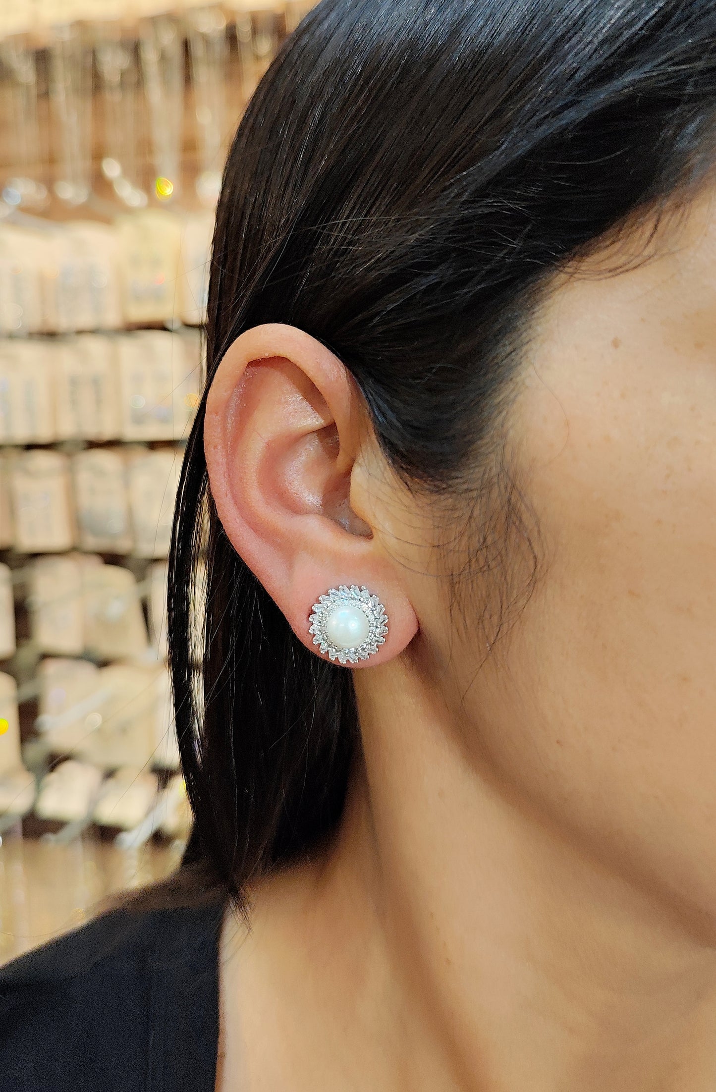 Brinco de pérola com zircônia 20ACBDD