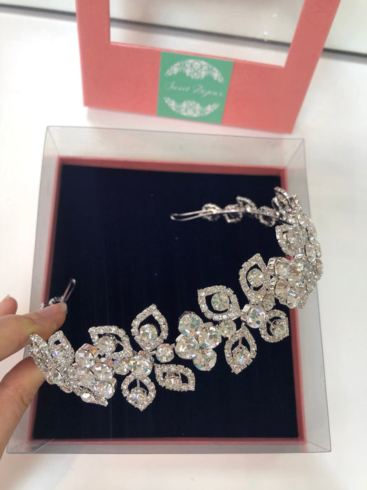 Tiara folhas de noiva com cristais 12D90A0