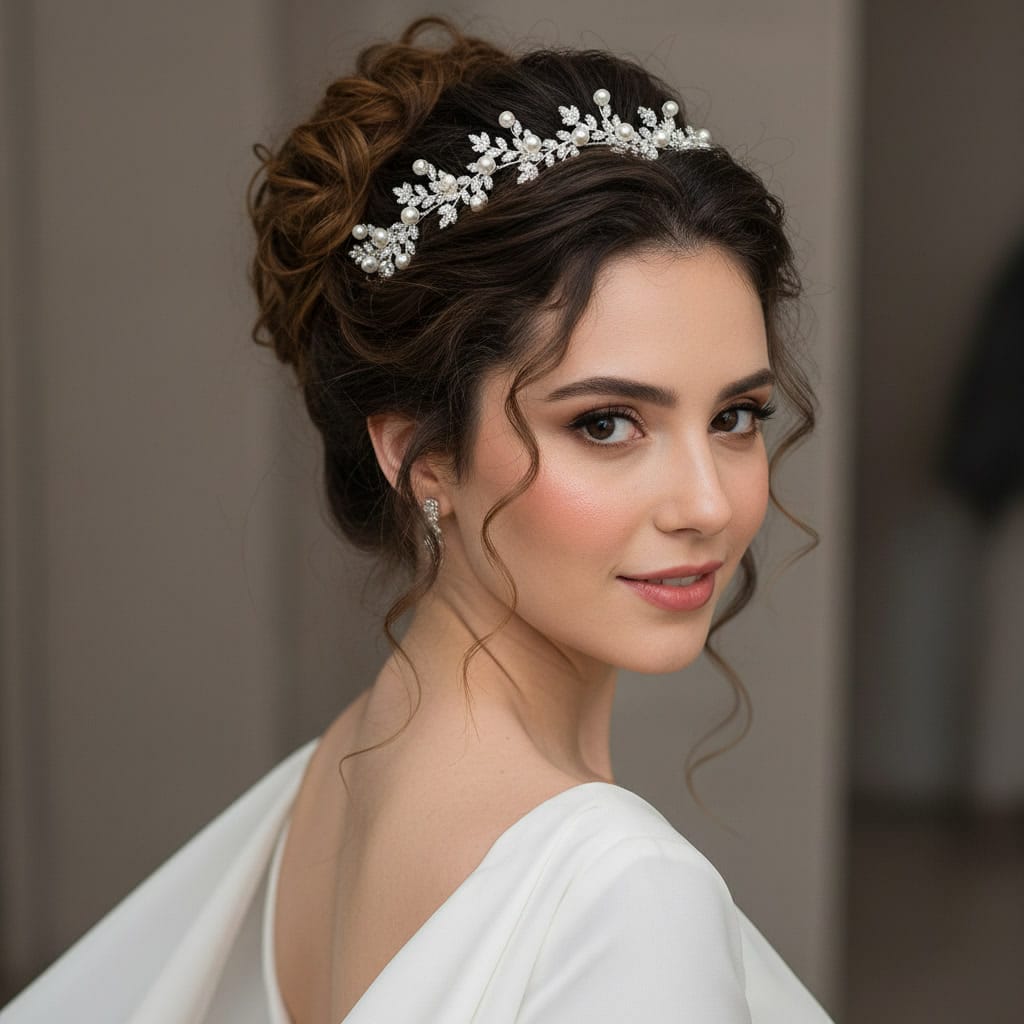 Tiara de pérola com zircônia 20519DA