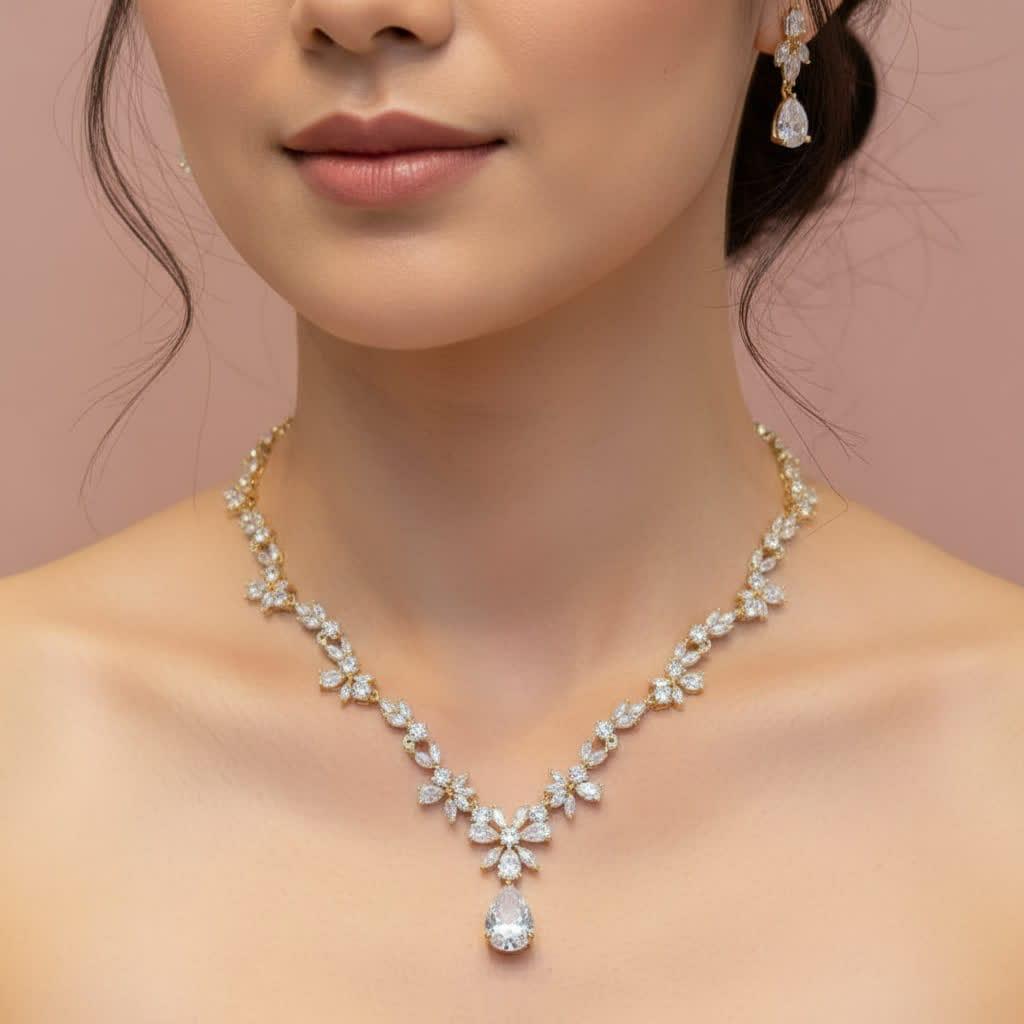 Conjunto colar e brinco de zircônia dourado 207C6CF