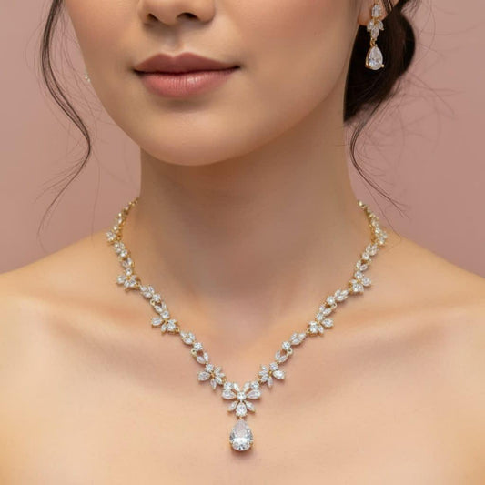 Conjunto colar e brinco de zircônia dourado 207C6CF