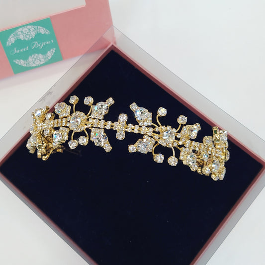 Tiara de noiva com cristais dourada  17B93F4
