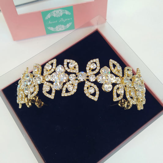 Tiara de noiva com cristais dourada 17B9456