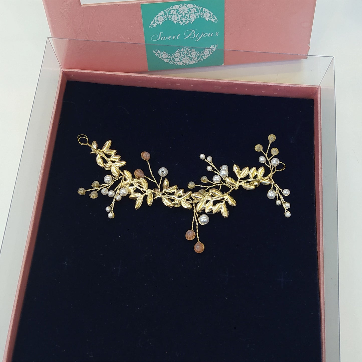 Fio maleável de cristais e pérolas dourado 1A23102