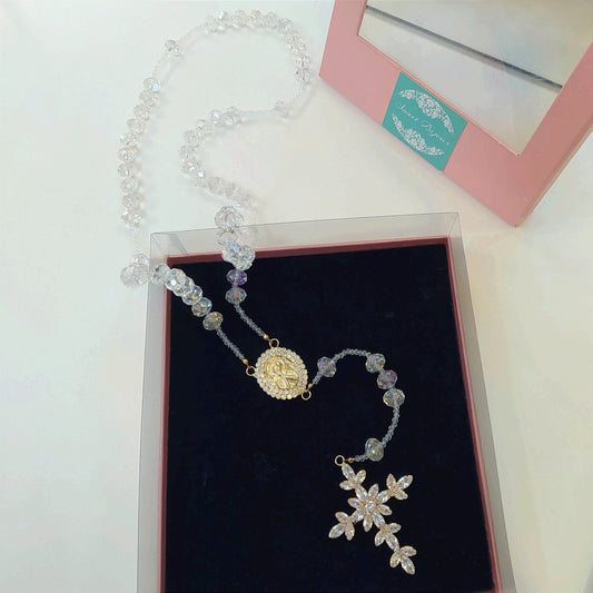 Terço de zircônia e cristais para noiva dourado 1BA3ED6