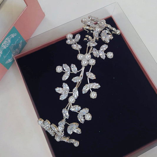 Tiara folhas de zircônia com pérola 1EB4815