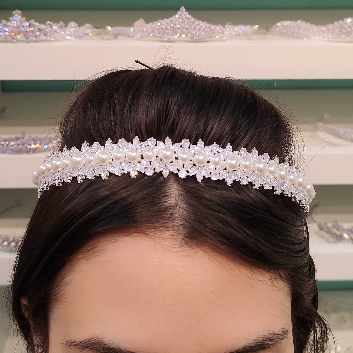 Tiara de zircônia com pérola 203249F