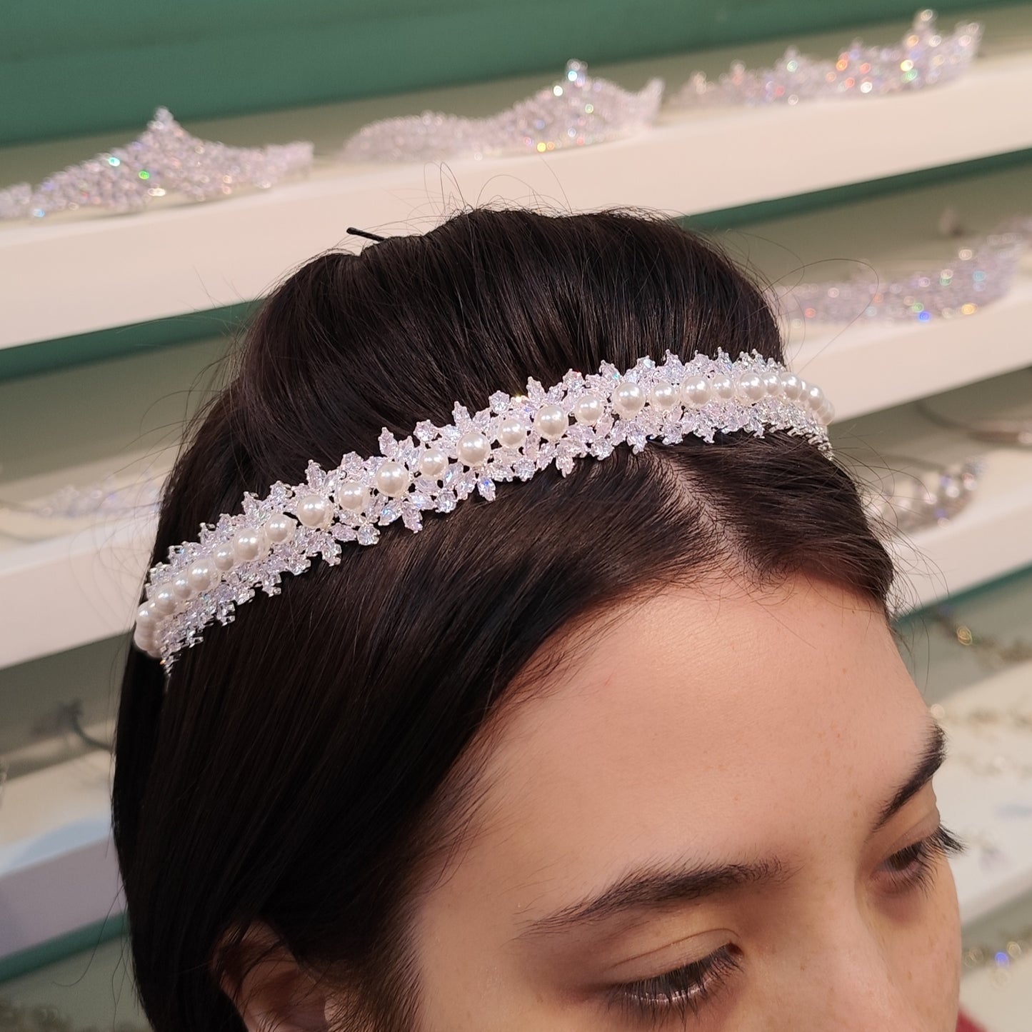 Tiara de zircônia com pérola 203249F