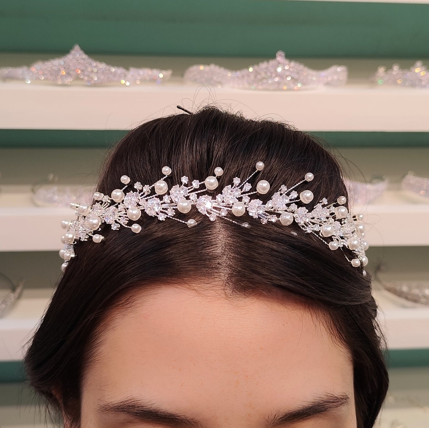 Tiara de pérola com zircônia 2032996
