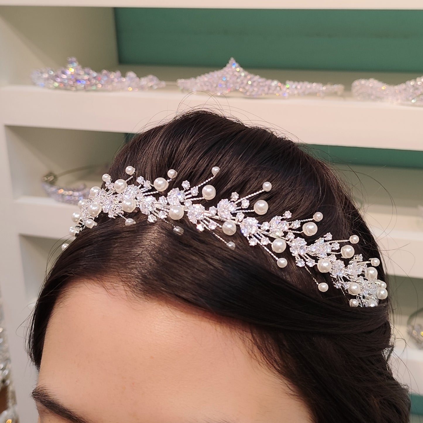 Tiara de pérola com zircônia 2032996