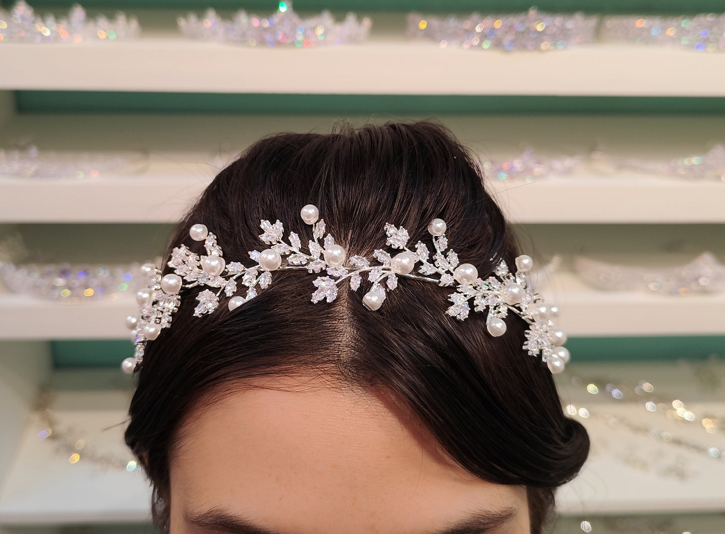 Tiara de pérola com zircônia 20519DA