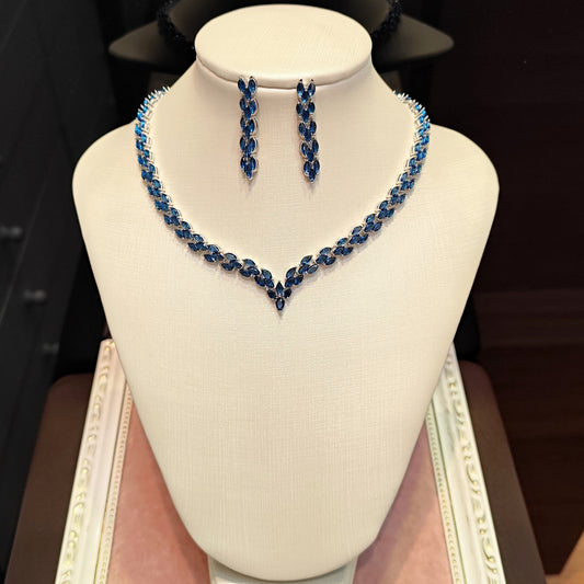 Conjunto colar e brinco de zircônia azul 2075DD1