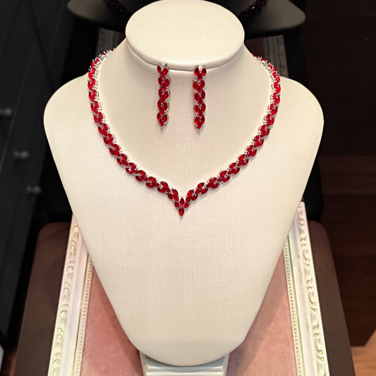 Conjunto colar e brinco de zircônia vermelho 2075FF9