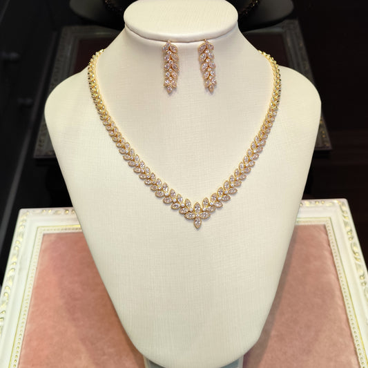 Conjunto colar e brinco de zircônia dourado 207C64C