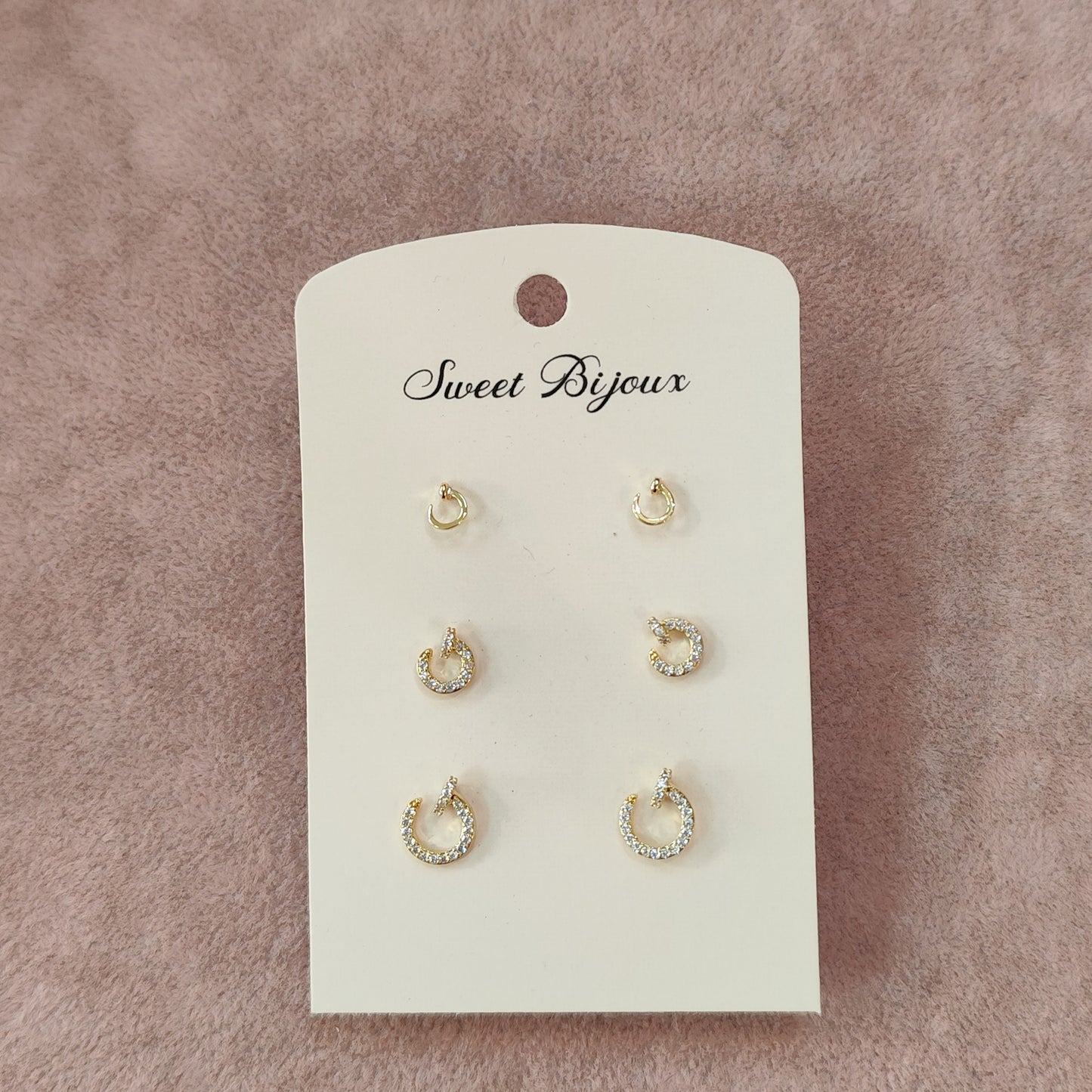 Brinco 3 pares prego de zircônia 1D656D0