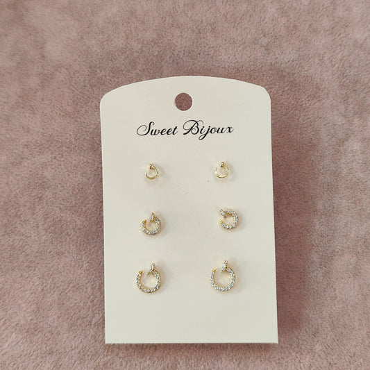 Brinco 3 pares prego de zircônia 1D656D0