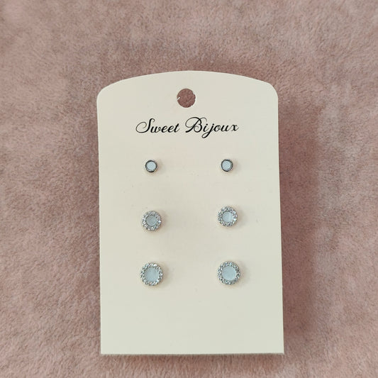 Brinco 3 pares de zircônia madrepérola 1D656E2