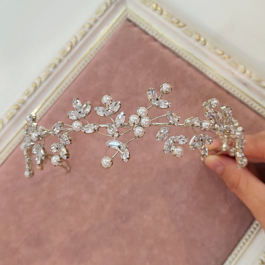 Tiara folhas de zircônia com pérola 1EB4815