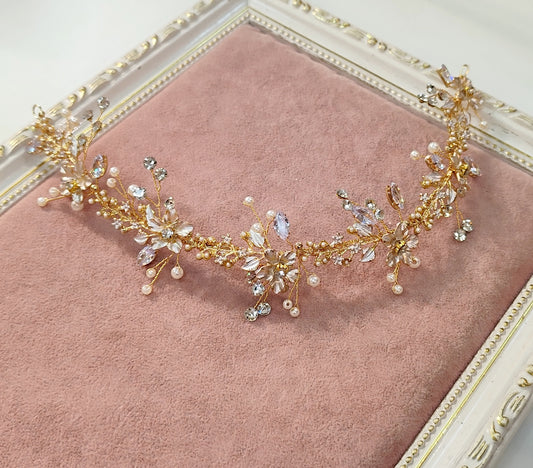 Tiara maleável de cristais e pérola dourada 1D7834F