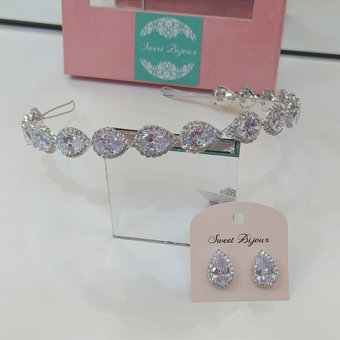 Conjunto Tiara e Brinco para noiva de Zircônia  1935766