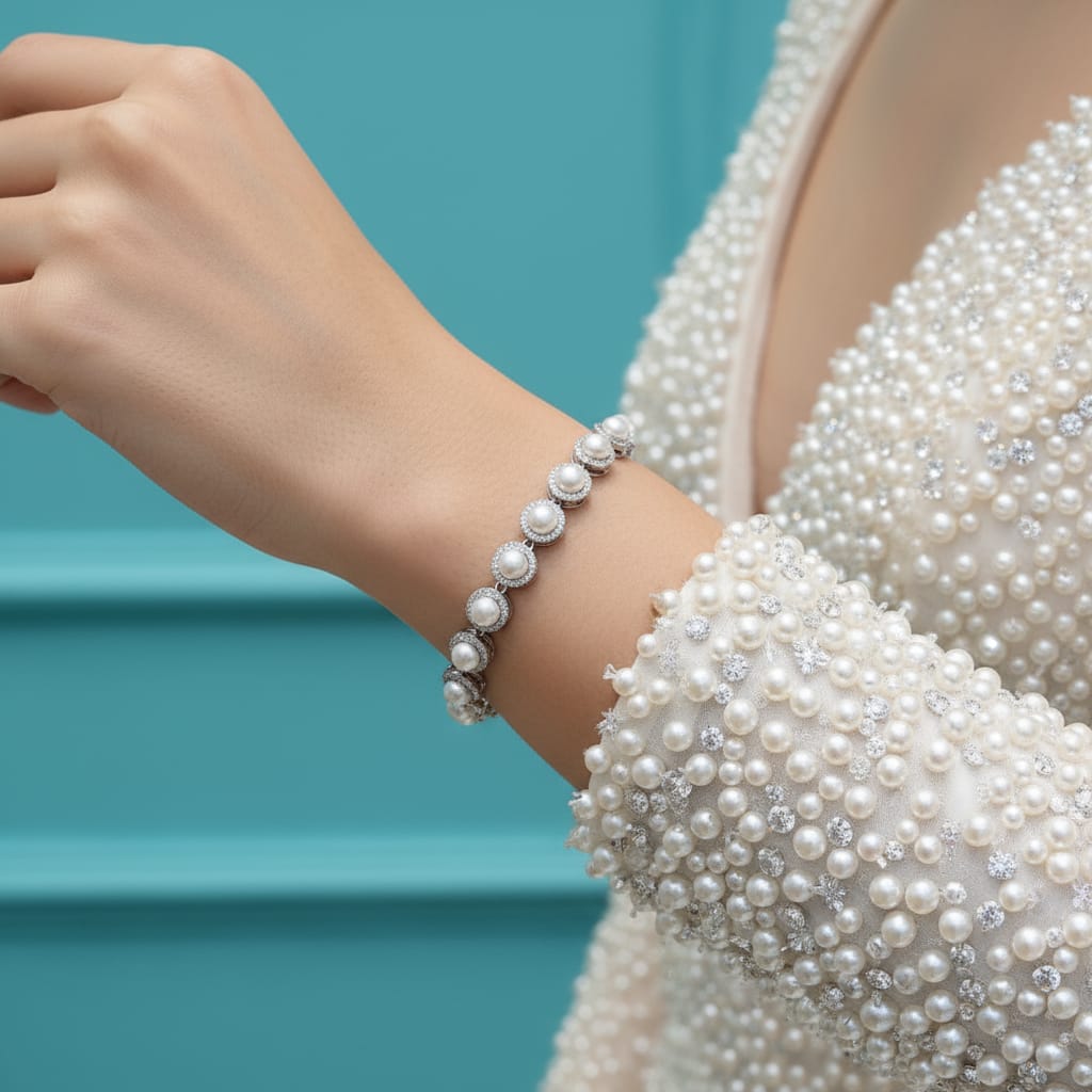 Pulseira de pérola com zircônia  1FA5C22