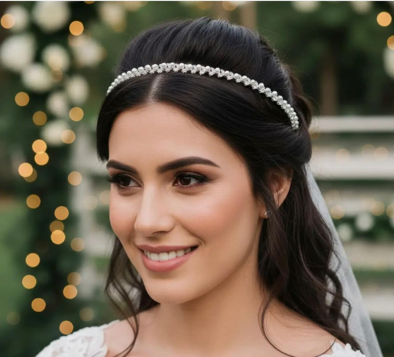 Tiara de pérola com zircônia 2033C8D